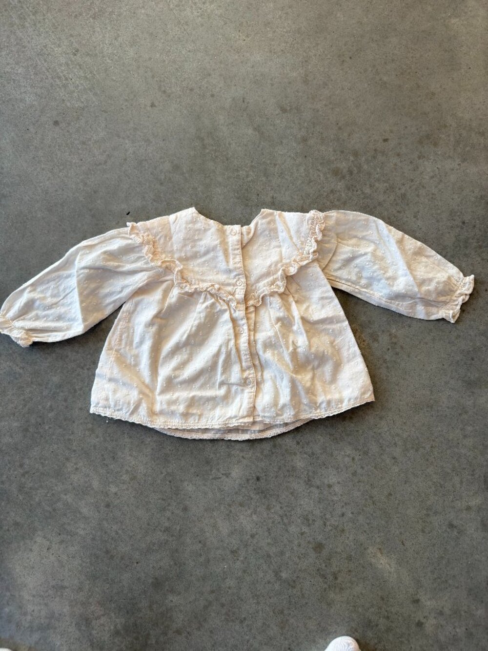Zara Baby Girl Embroidered Yoke Blouse 18-24M Cream Swiss Dot Lace Trim